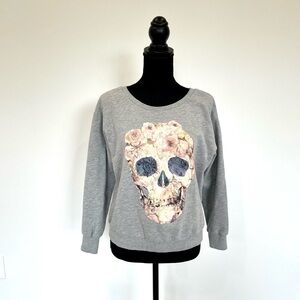 Divided Gray Skull and Flowers Sweater